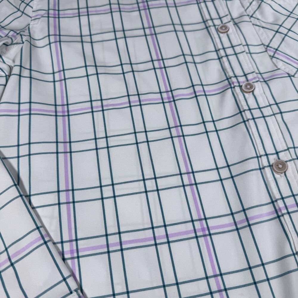 LL Bean Long Sleeve Plaid Button Shirt White Purple Green Women’s Medium - Picture 4 of 8